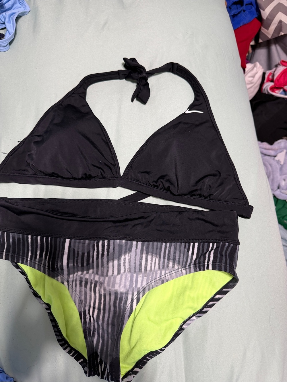 Nike Black & Lime Green Two-Piece Halter Bikini